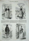 Original Old Antique Print 1857 Spanish Costumes Holiday Dress Laso Fano Bridal