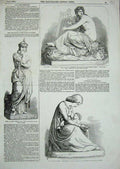 Old Antique Print 1855 Statue Queen Waters Harp Armed Science Sculpture 19th