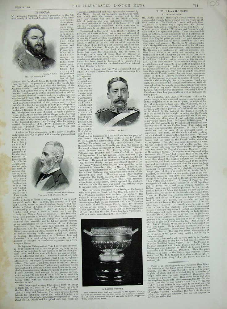 Old Antique Print 1894 Colonel Boxall Pearson Racing Trophy Prinsep Men 19th