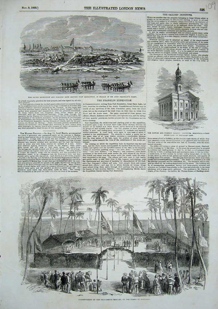 Old Antique Print 1855 Arctic Fort Resolution Shadwell Railway Nogueira 19th