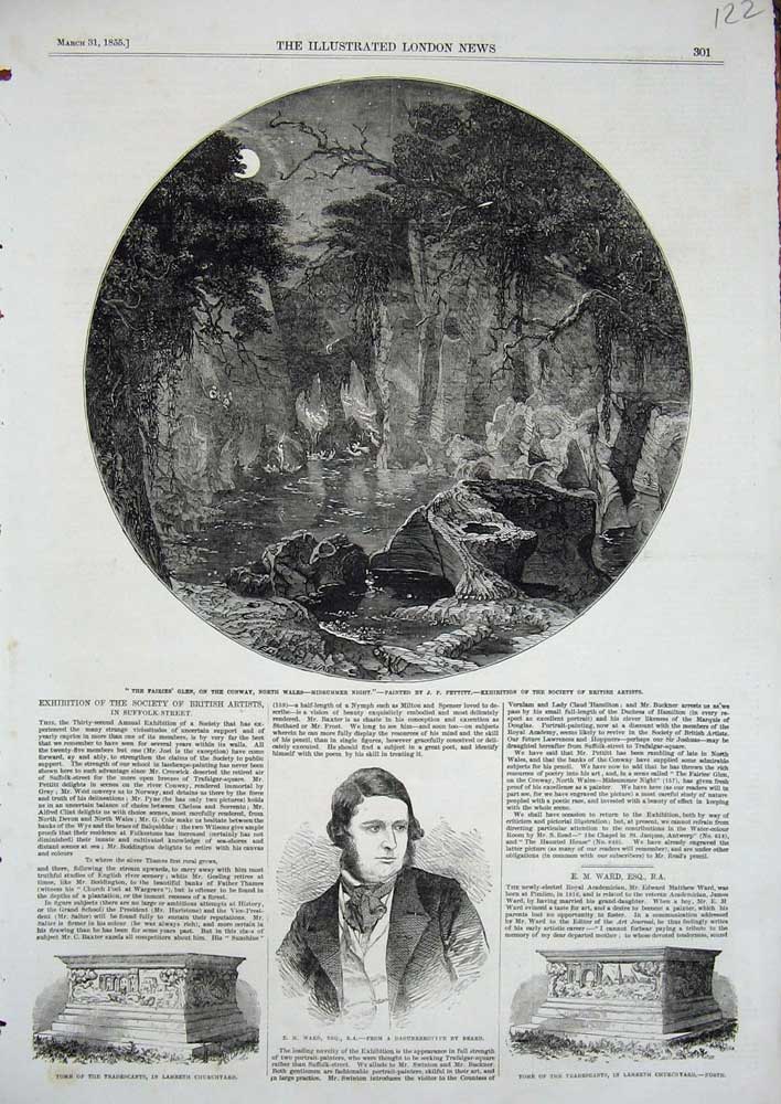Old Antique Print 1855 Ward Tomb Tradescants Lambeth Conway Wales Fairies 19th