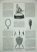 Original Old Antique Print 1883 Bannockburn Shield Rifle Mace Mayor Lewes Plate