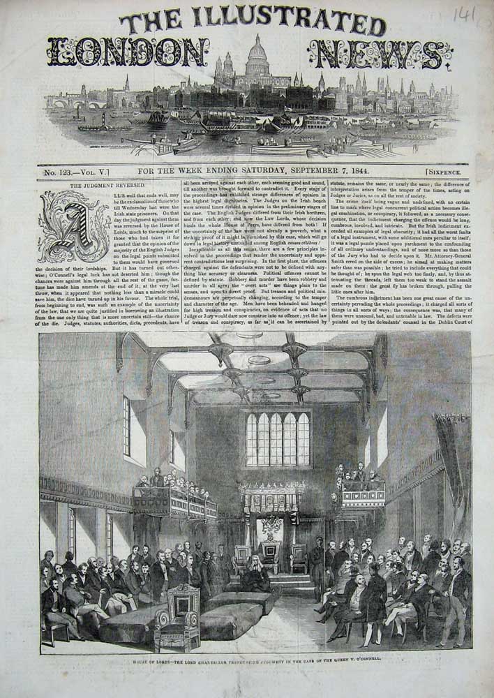 Old Antique Print House Lords Chancellor Judgement Queen O'Connell 1844 19th