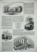 Original Old Antique Print 1844 Queen Isle Wight Durham Monument Lambton Castle