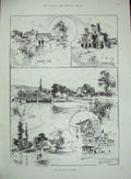 Old Antique Print 1894 River Thames Streatley Mill Abbey Coring Tringham 19th
