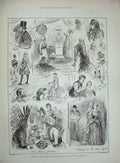 Original Old Antique Print 1887 Sketches Tableaux Royal Institute Costume Ball