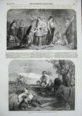 Old Antique Print Fine Arts 1854 Ten Virgins Lauder Country Man Sleeping 19th