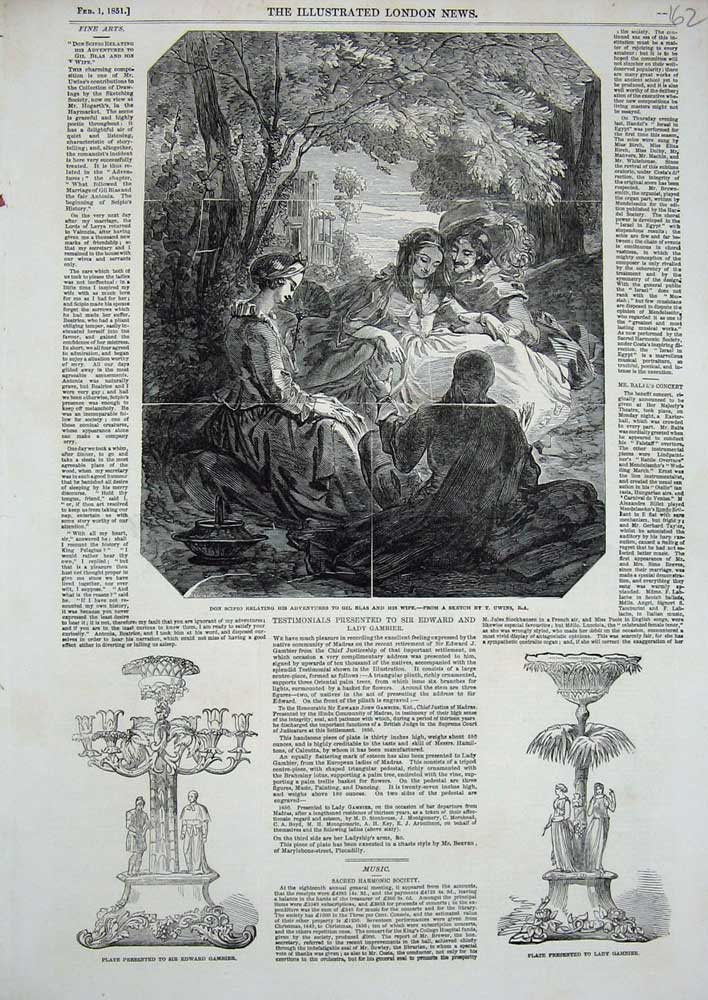 Old Antique Print Don Scipio Gil Blas Uwins1851 Lady Gambier Edward Plate 19th