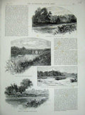 Old Antique Print 1889 Rivers Bishopthorpe Yarm Tees Dove Carlton Trent 19th