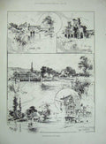 Original Old Antique Print 1894 River Thames London Mill Abbey Streatley Coring