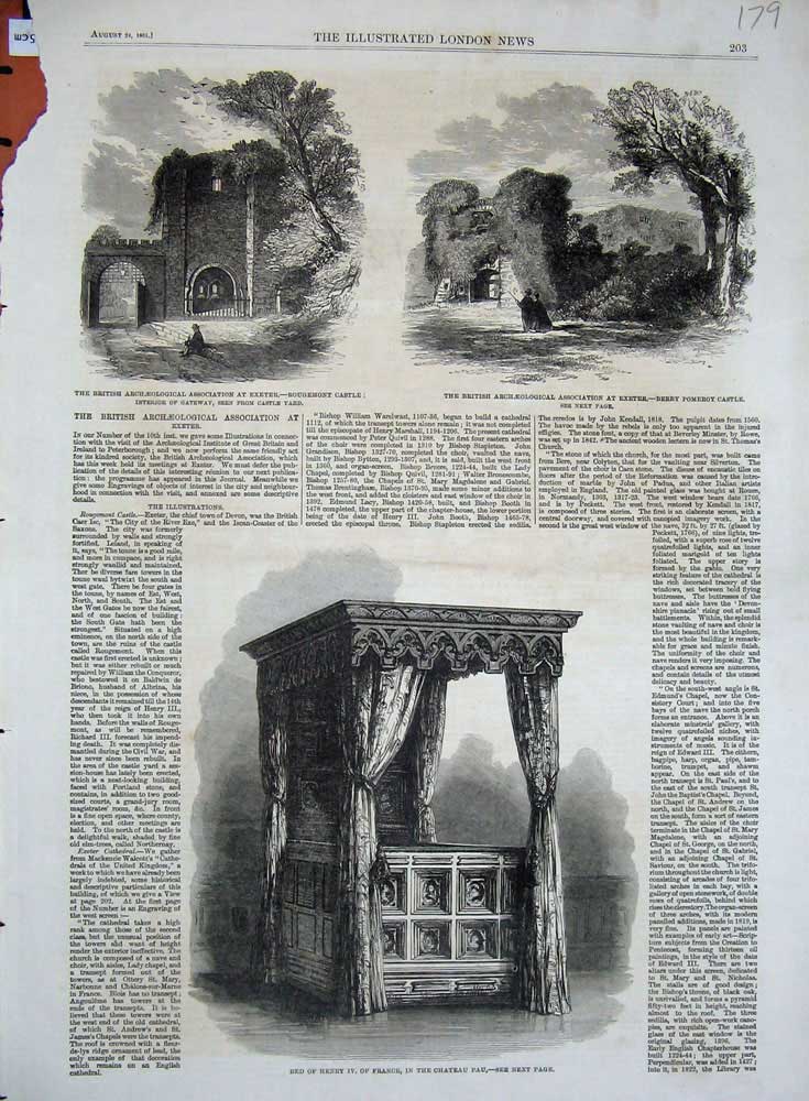 Old Antique Print 1861 Bed Henry Iv France Pau Rougrmont Castle Pomeroy 19th