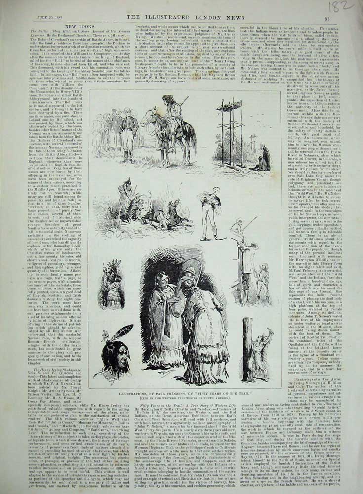 Old Antique Print 1889 Illustrations Pual Frenzeny America Indians Horse 19th