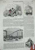 Original Old Antique Print 1844 Used Up Haymarket Theatre Farringdon River Boat
