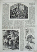 Original Old Antique Print Wayside Inn Munchausen Bear 1866 October Scene 19th