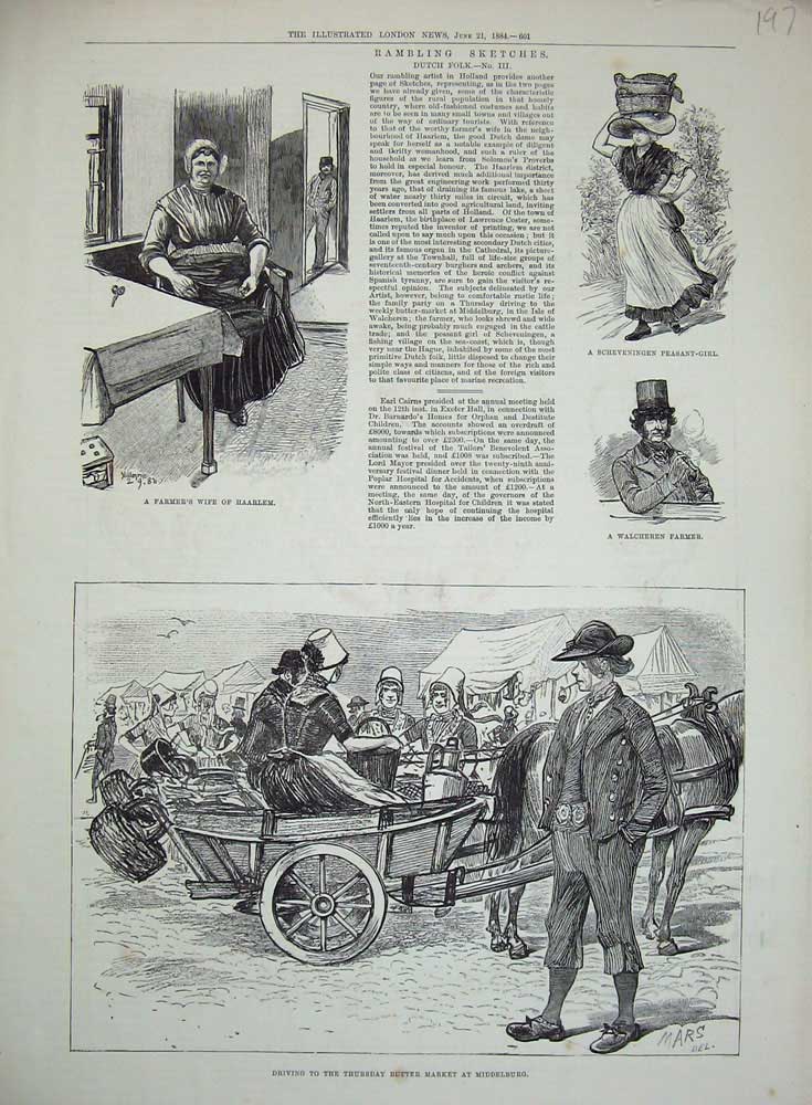 Old Antique Print 1884 Dutch Folk Butter Market Middelburg Farmer Haarlem 19th