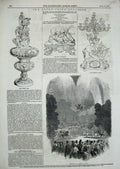 Old Antique Print 1846 Ascot Horse Races Prize Plate Fireworks Vauxhall 19th