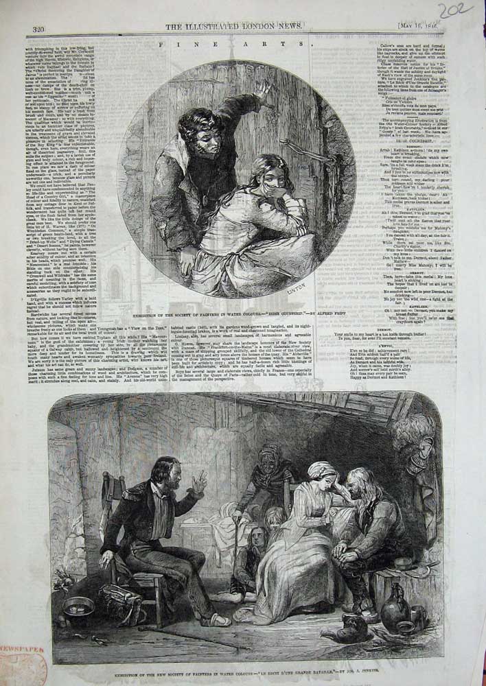 Old Antique Print 1846 Exhibition Painter Grande Bataille Irish Courtship 19th