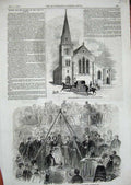 Old Antique Print 1846 Church Seamen Port London Prince Albert Foundation 19th