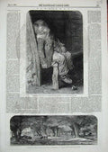 Old Antique Print 1846 Exhibition Art Water Colours Boy Sleeping Pastoral 19th