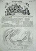 Original Old Antique Print 1846 Fresco Comus Buckingham Palace Sculpture Banks