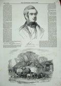 Original Old Antique Print 1846 Earl Lincoln Agricultural Unstacking Wheat Farm