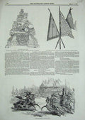 Old Antique Print Tournament Caserta Naples 1846 Silver Plate Flags War 19th