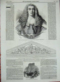 Original Old Antique Print 1846 Sir Tindal Lord Justice Court Tynemouth Priory