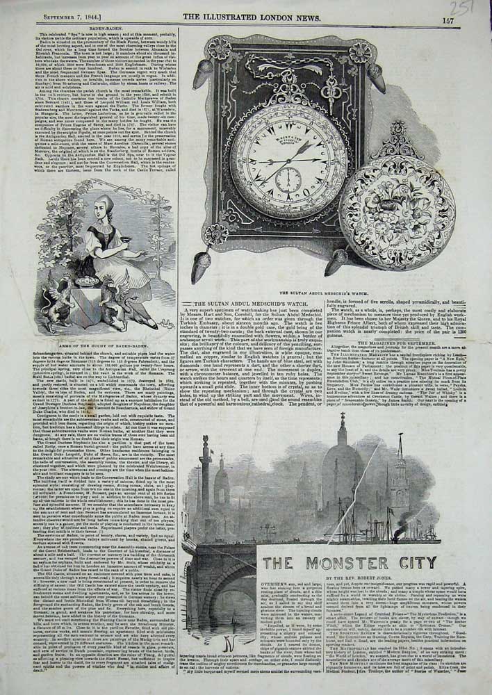 Original Old Antique Print 1844 Sultan Abdul Medschid'S Watch Duchy Baden-Baden