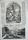 Original Old Antique Print 1853 Yoke Draught Oxen Miselle River Children Mother