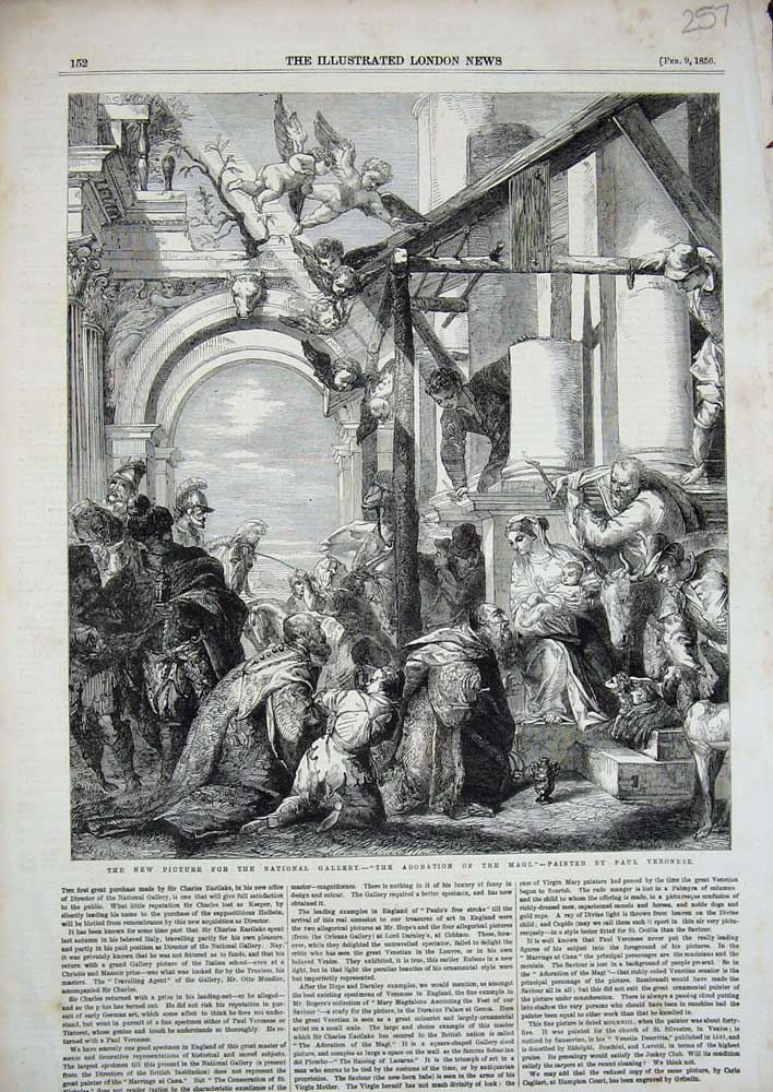 Old Antique Print 1856 Adoration Magi Picture National Gallery Veronese 19th
