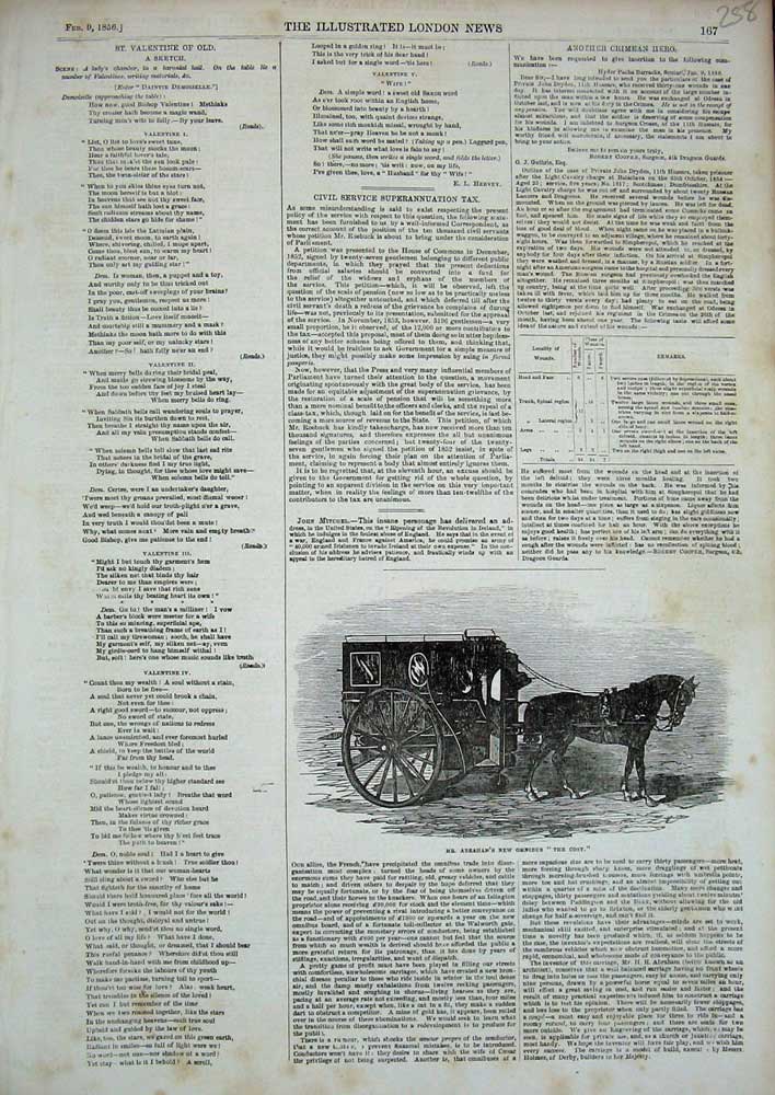 Original Old Antique Print 1856 Mr Abraham'S New Omnibus Cosy Horse Carriage