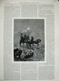 Original Old Antique Print 1889 Horses Drive Across Karroo Africa Hunting Moon