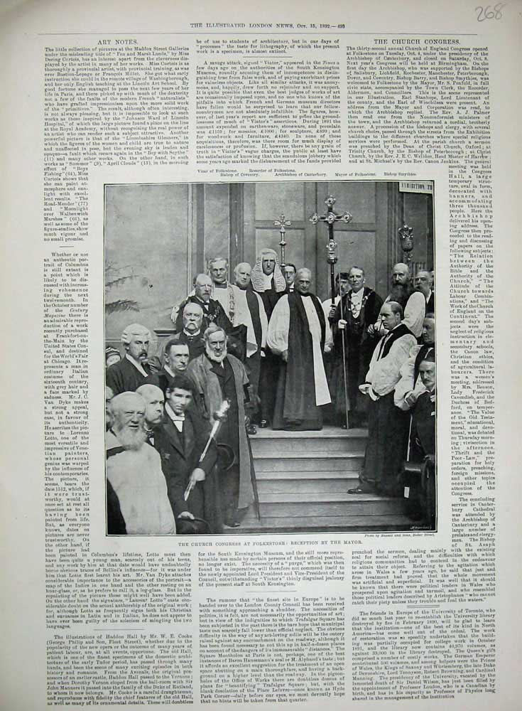Old Antique Print Church Congress Folkestone Mayor Reception 1892 Photo 19th