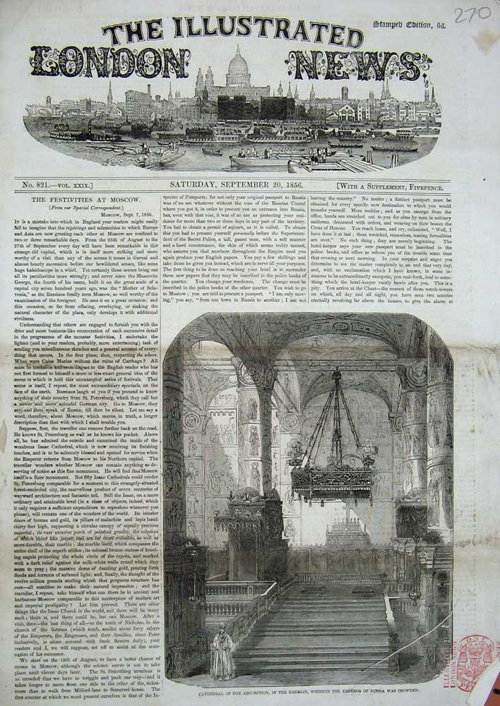 Old Antique Print 1856 Cathedral Assumption Kremlin Russia Architecture 19th