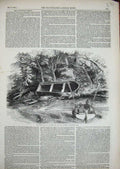 Old Antique Print 1852 Captain Gardener Pionerr Sleeping Boat Trees River 19th