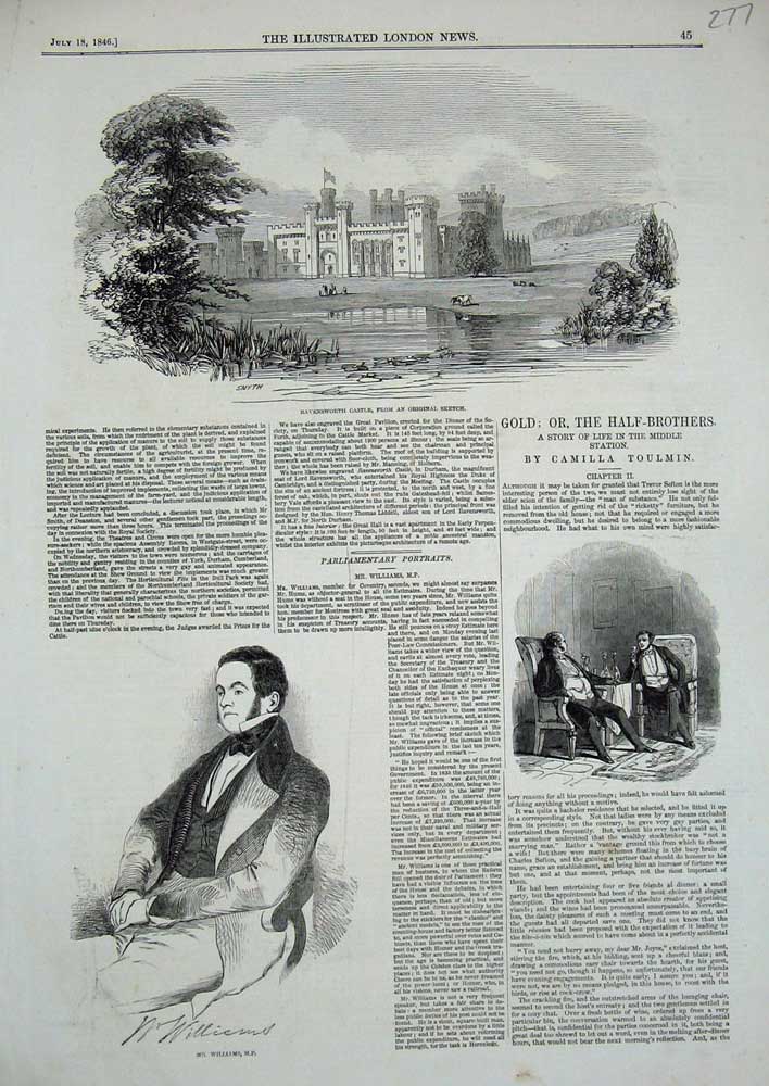 Original Old Antique Print 1846 Ravensworth Castle Williams Parliament Member