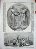 Original Old Antique Print 1859 Statue New University College Toronto Canada
