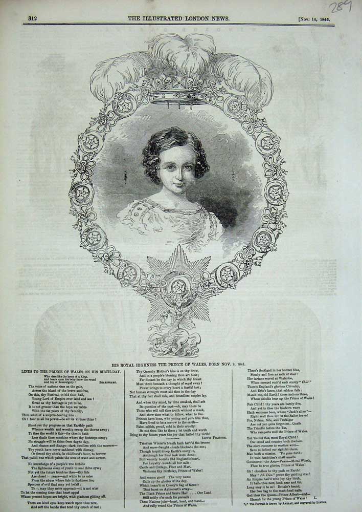 Original Old Antique Print Portrait Royal Highness Prince Wales 1845 Victorian