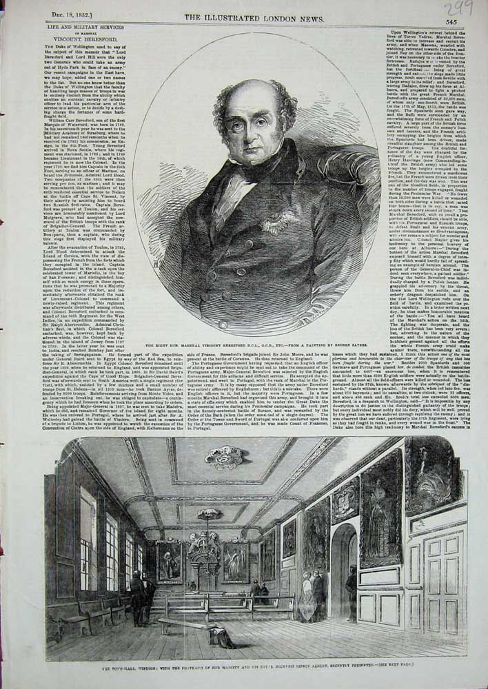Old Antique Print Viscount Beresford 1852 Town Hall Windsor Albert Queen 19th