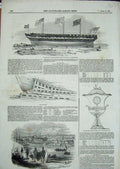 Old Antique Print 1844 Ship Monarch Cradle Tudor Yacht Club Challenge Cup 19th