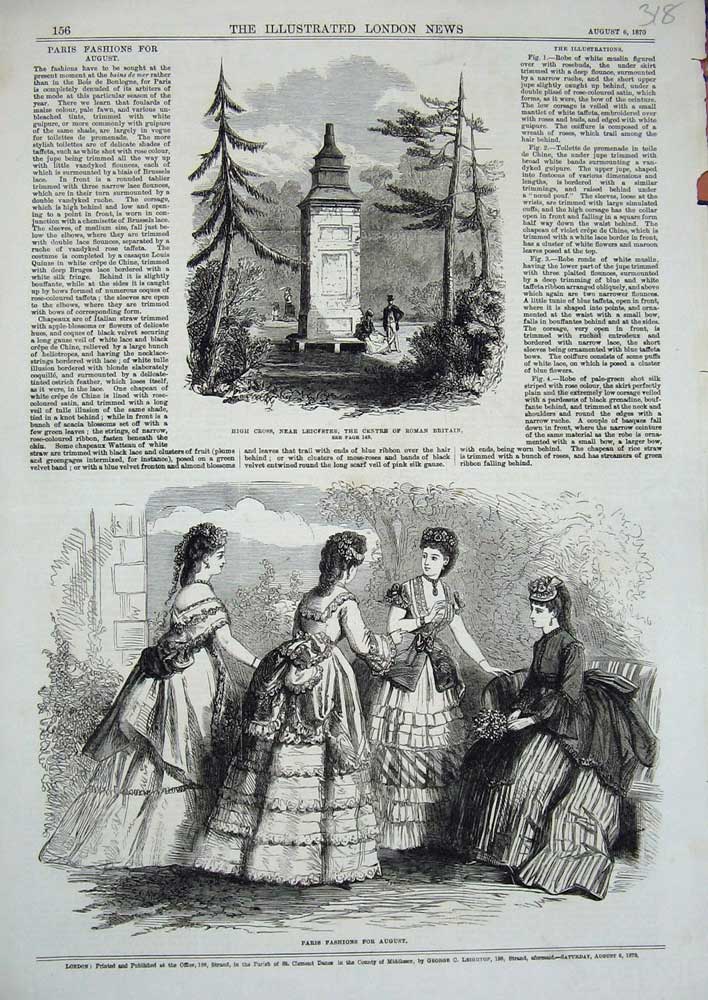 Old Antique Print 1870 High Cross Leicester Roman Britain Women Fashion 19th