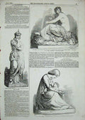 Old Antique Print 1855 Sculpture Armed Science Mother Baby Queen Harp Art 19th