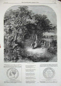 Original Old Antique Print 1858 Country Scene Autumn Leaves GMedal Sardinia