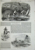 Old Antique Print Engineers Camp River 1855 Madras Exhibition Fort George 19th