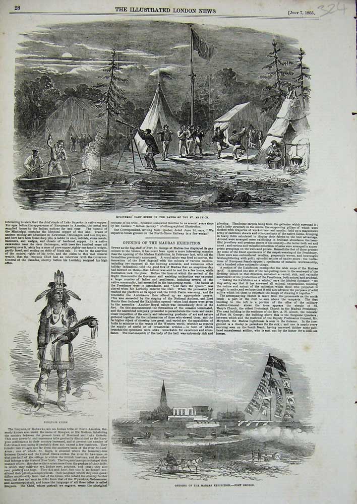 Old Antique Print Engineers Camp River 1855 Madras Exhibition Fort George 19th