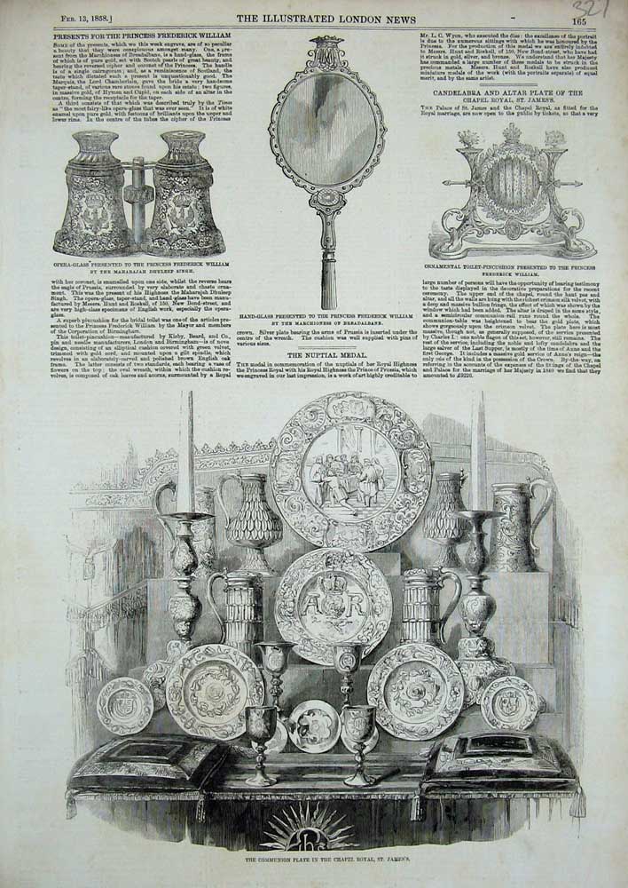 Old Antique Print 1858Communion Plate Chapel Royal James'S Prince William 19th
