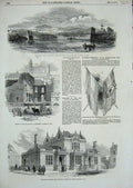 Old Antique Print Bath Greenwich House Parliament Hungarian Flag Bridge