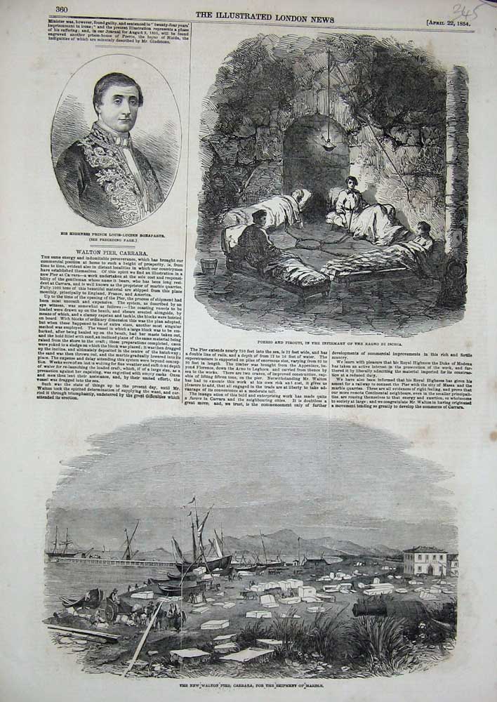 Old Antique Print 1854 Prince Bonaparte Poerio Pirouti Walton Pier Marble 19th