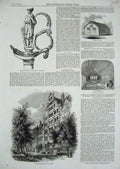 Original Old Antique Print 1857 House Dantzic Portable School Sword Marmora War