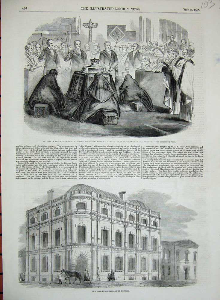 Antique Print *0269 1857 Library Norwich Funeral Duchess Gloucester Windsor
